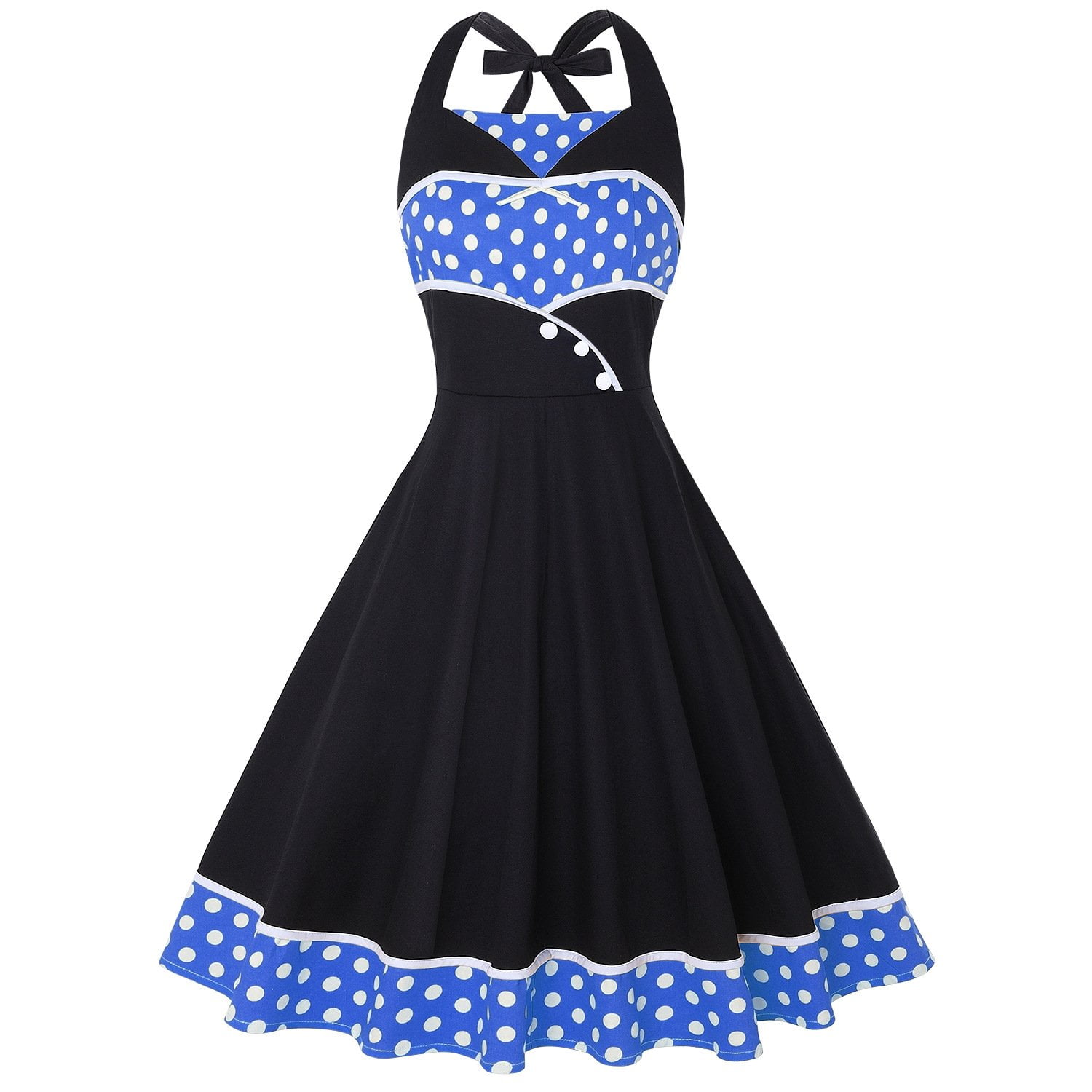 1950s Polka Dot Dress Halter Neck Retro Swing Dress - Vintage-Retro