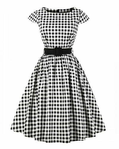 1960s-black-and-white-dress-4 A line Dress Polka Dot Vintage Style Dress For Women