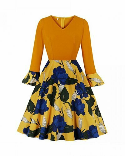 Floral-Dress-4 Vintage Dress Elegant Floral Print Long Sleeve Dress
