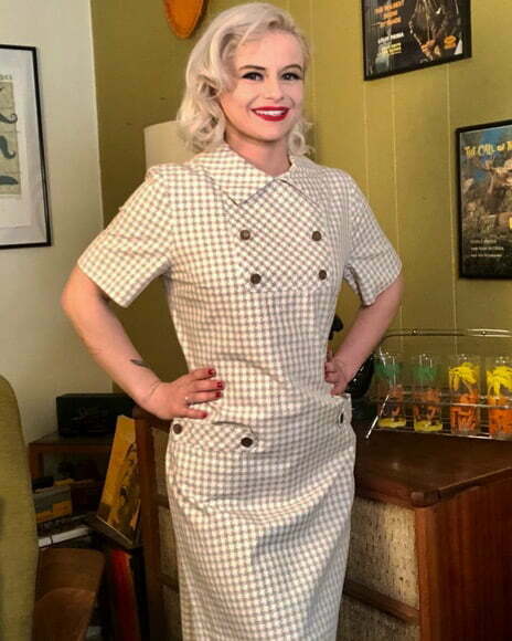 Houndstooth-Dress Vintage 1960s Dress White Houndstooth W Pockets