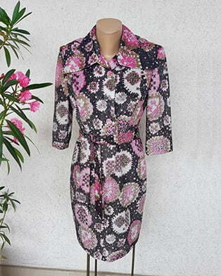 Vintage-Disco-Dress-3 60s lurex button up mod dress with large collar- pink and black - size MEDIUM