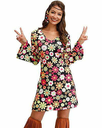 hippie-dress-3 For G and PL Women's Floral 1960's 1970's Hippie Costume Dress