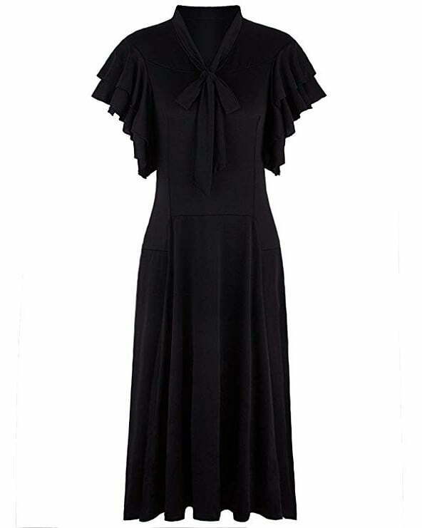 VIJIV Women's Vintage 1920s V Neck Long Bias Cut Sleeveless with Flutter Sleeves Bowknot Flapper Dress