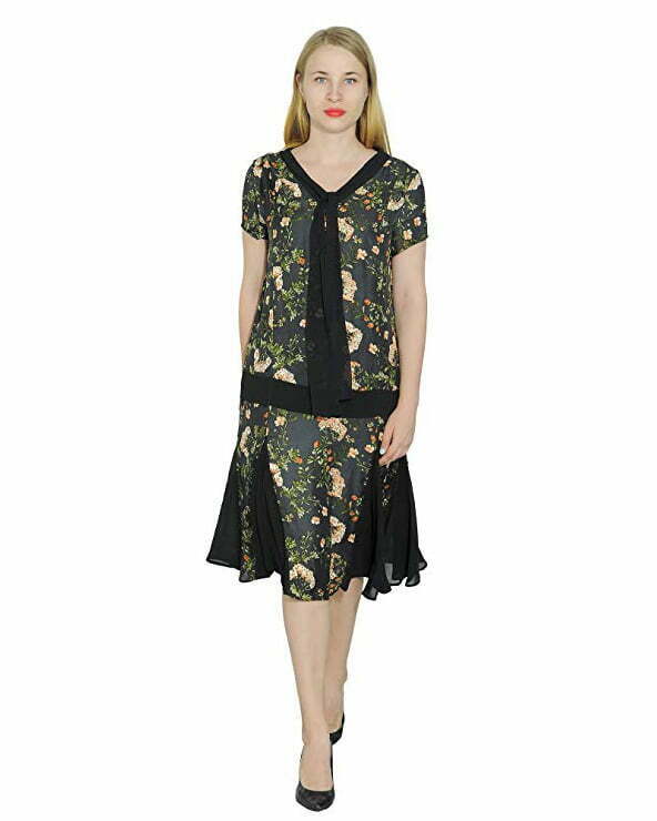 Marycrafts Women't Drop Waist 1920s Lined Floral Godet Dress