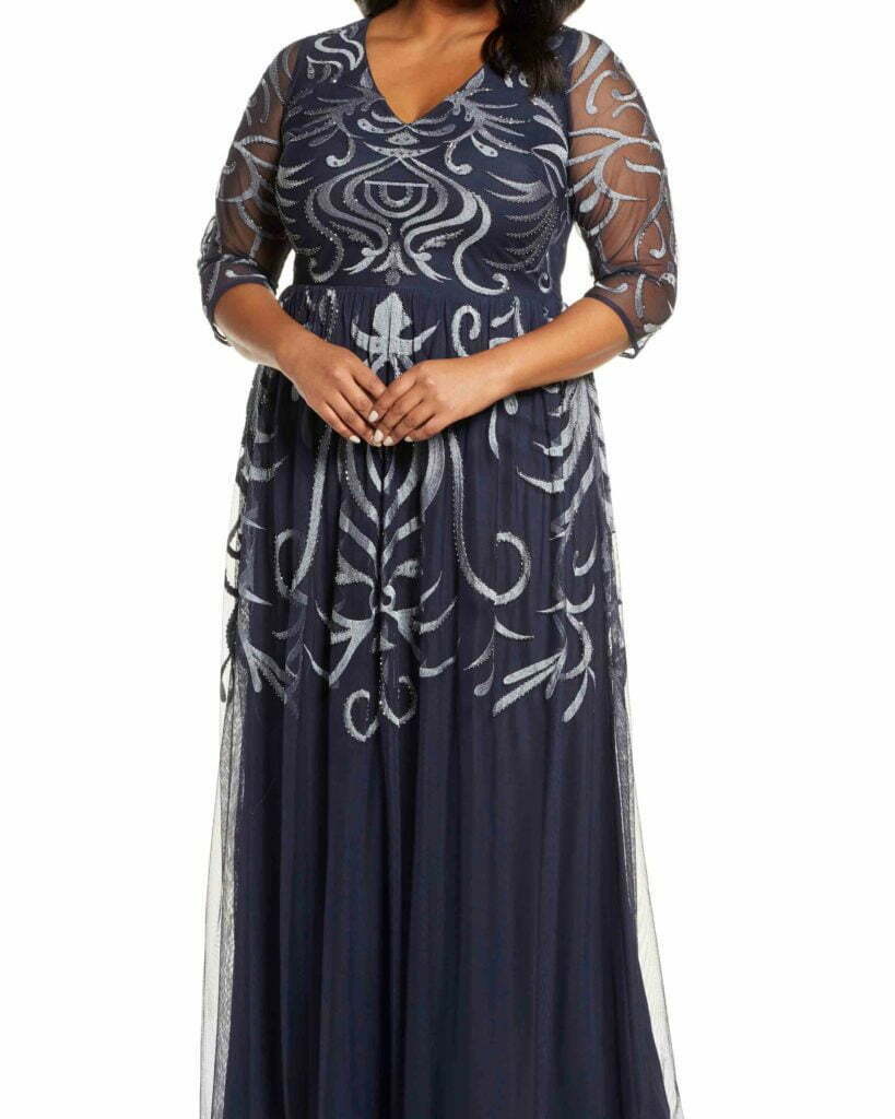 JS COLLECTIONS Embellished Chiffon Gown, Alternate, color, NAVY Embellished Chiffon Gown