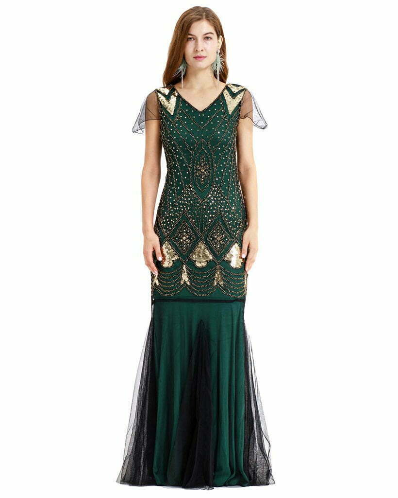 Long Lace And Sequins Design 1920 Gatsby Style Vintage Gorgeous Dress