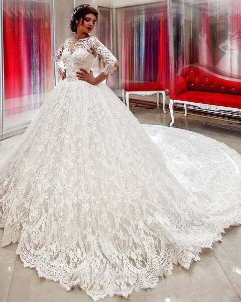 Luxury-Long-Sleeves-Lace-Scoop-Long-Ball-Gown-Wedding-Gowns Luxury Long Sleeves Lace Scoop Long Ball Gown Wedding Gowns