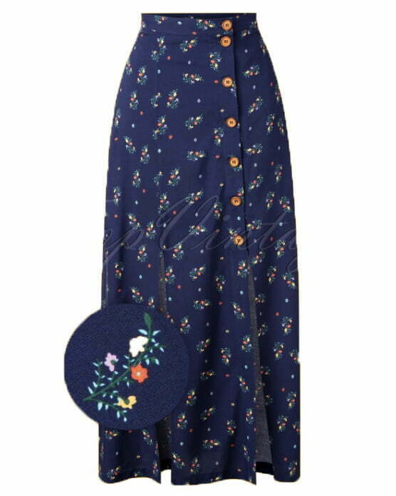 Banned Retro 70s Spring Sprig Maxi Skirt in Blue