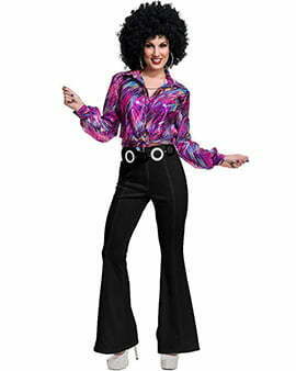 Charades Womens 70s High Waisted Flared Black Disco Pants