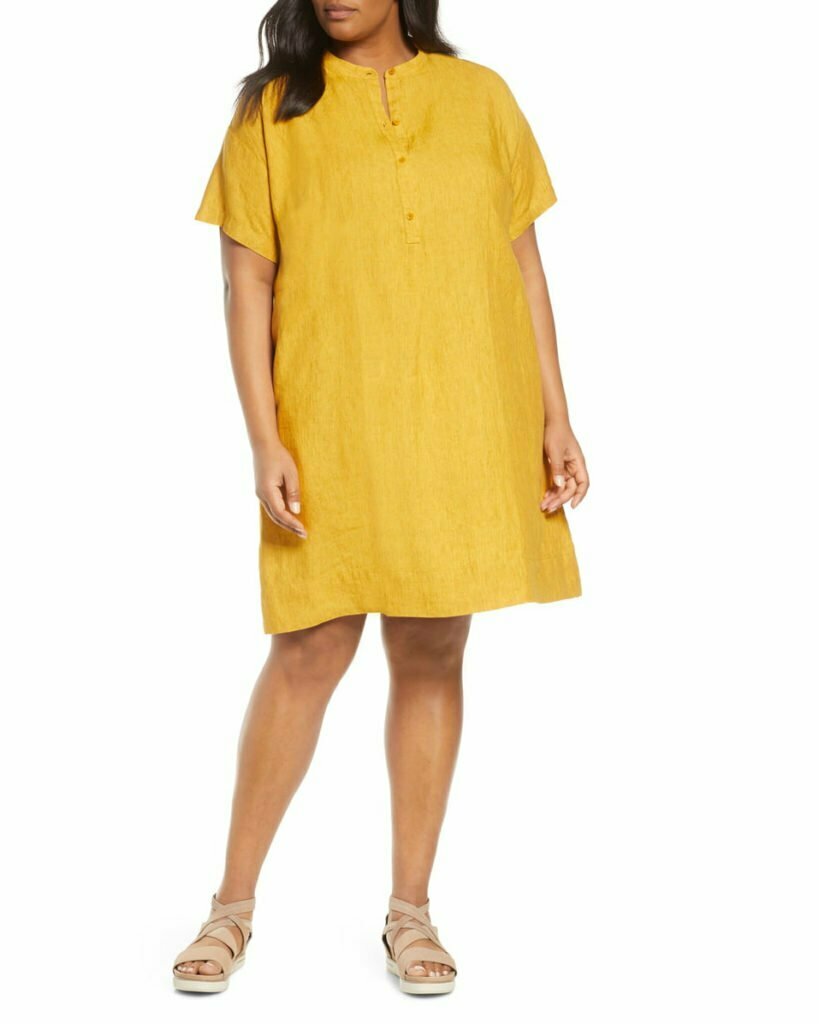 Short Sleeve Organic Linen Shift Dress