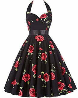 GRACE KARIN Women Vintage 1950s Halter Cocktail Party Swing Dress with Sash