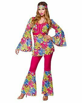 General Ladies Womens Hippie Hippy Fancy Dress Costume 60S 70S Groovy Flower Power Outfi