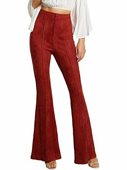 MAKEMECHIC Women's Solid Flare Pants Stretchy Bell Bottom Trousers