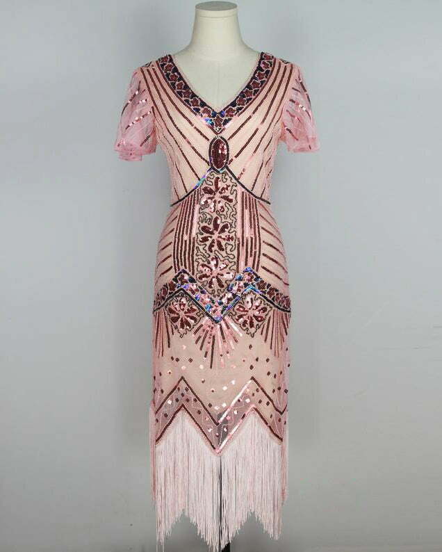 Women's 1920's Vintage Gatsby Bead Sequin Art Deco Flapper Dress