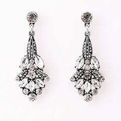 2.1920s Style Silver Rhinestone Nouveau Flower Drop Earrings