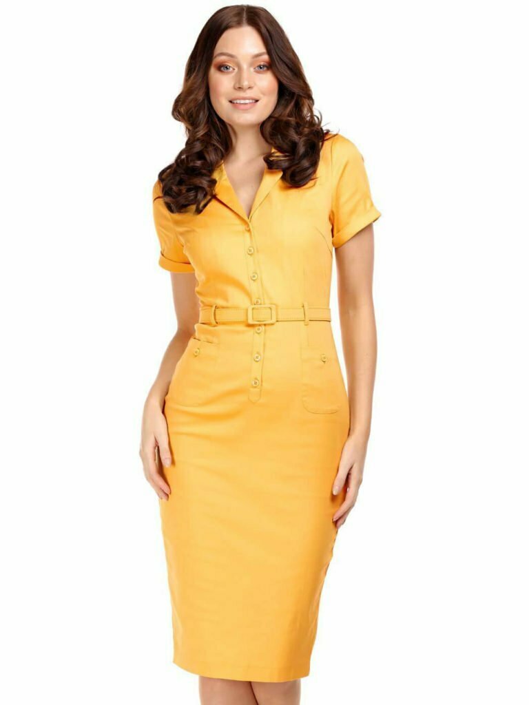 Collectif-Caterina-Pencil-Dress---Mustard Collectif Caterina Pencil Dress - Mustard