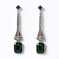 Deco Style Emerald & Silver Crystal Drop Post Earrings