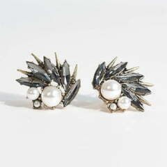 Deco Style Pearl & Dark Gem Thistle Stud Earrings