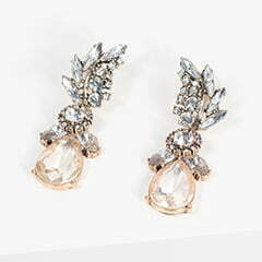 8.Silver Rhinestone & Gem Leaf Drop Earrings