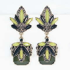 Green Deco Gemstone Large Drop Earrings