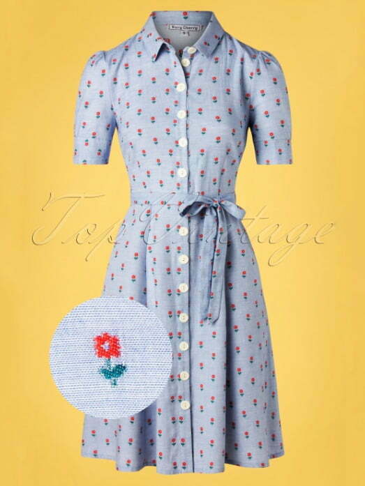 Very-Cherry-40s-Jane-Button-Down-Dress-in-Principessa-Light-Blue Very Cherry 40s Jane Button Down Dress in Principessa Light Blue