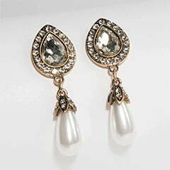 Vintage Style Ivory Pearl & Silver Crystal Teardrop Earrings