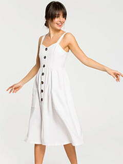 Midi Dress With Side Pockets And Loose Bottom In White