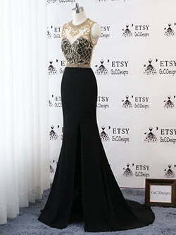 Elegant Black Evening Dress Mermaid 2019 Gold Diamond Evening Gown Mother of the Bride formal dress Glitter Evening Dresses Prom Dress Long