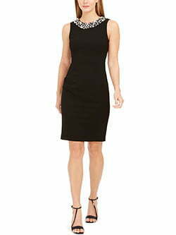 Faux-Pearl-Trim Sheath Dress