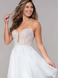 Embroidered-Bodice Short Strapless Homecoming Dress