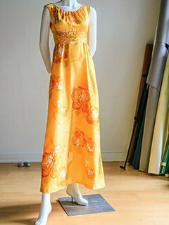 Vintage Floral Yellow Sleeveless Maxi Dress | Bright Yellow Hawaiian Empire Waist Maxi Dress | Made in Hawaii Tiki Maxi Long Dress Vintage