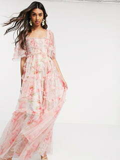 Needle & Thread smocked maxi dress in spring rose print