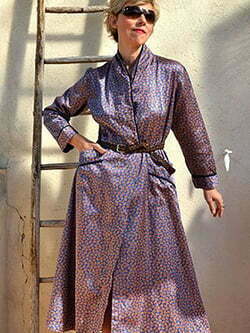 Satin paisley Kimono French Vintage Dress 70-80s Coat Dress Inside Outer Cashmere Printed Large Plus Size