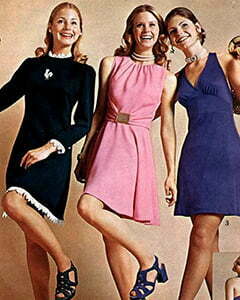 3 women with 1970s dresses