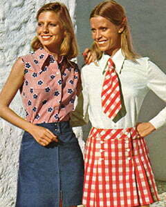 3 women with 1970s skirts