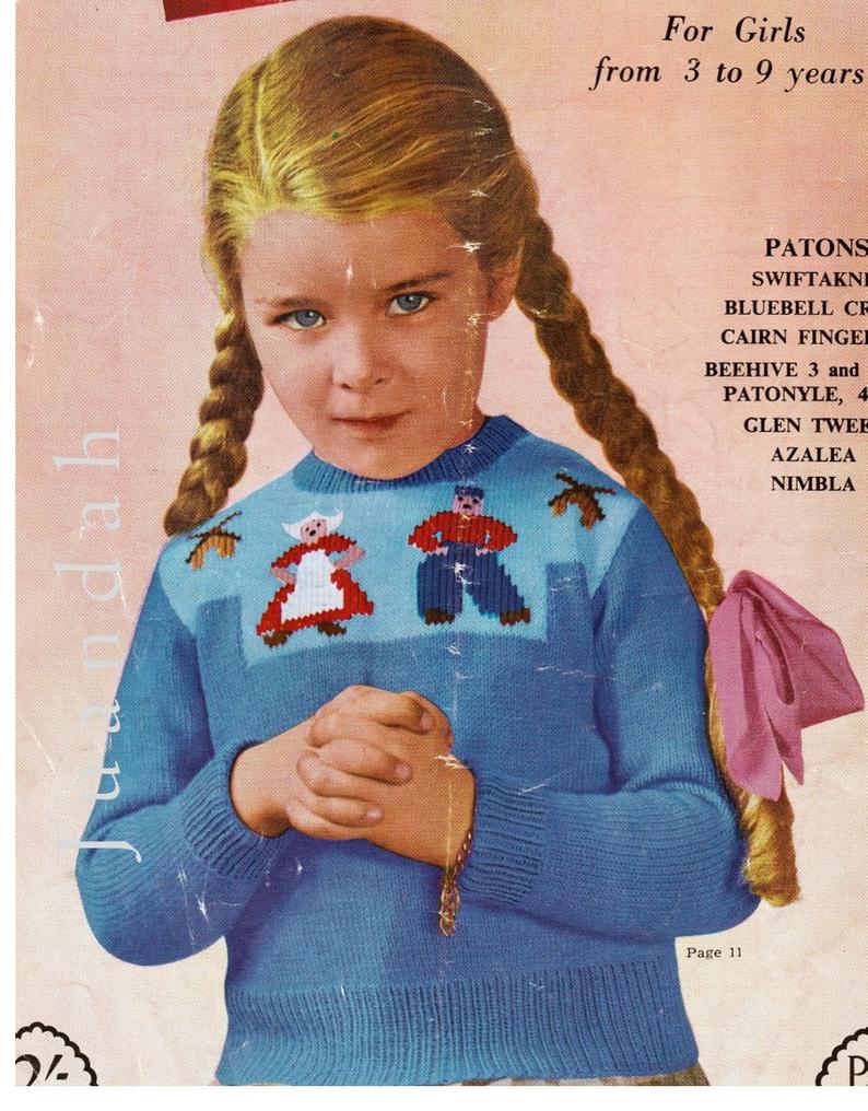 Book of 10 girls' knitting patterns PDF patterns 1950s image 0