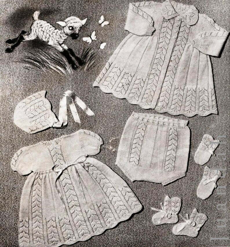 Vintage baby knits 1950s patterns 4 layettes shawl pram image 0