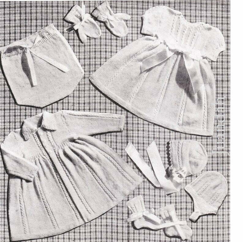 Vintage baby knit patterns 1950s 4 layettes coats dresses image 0