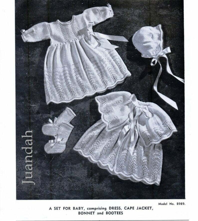 11 vintage PDF baby knit patterns 1940s layettes bonnets image 0