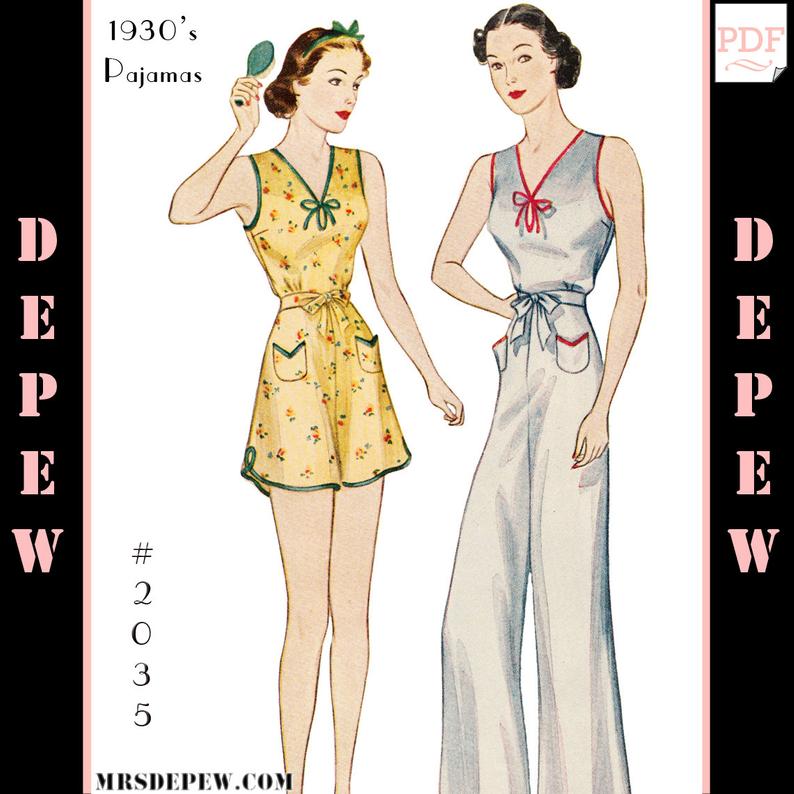 Vintage Sewing Pattern Multisize 1930s Pajamas in 2 Lengths image 0