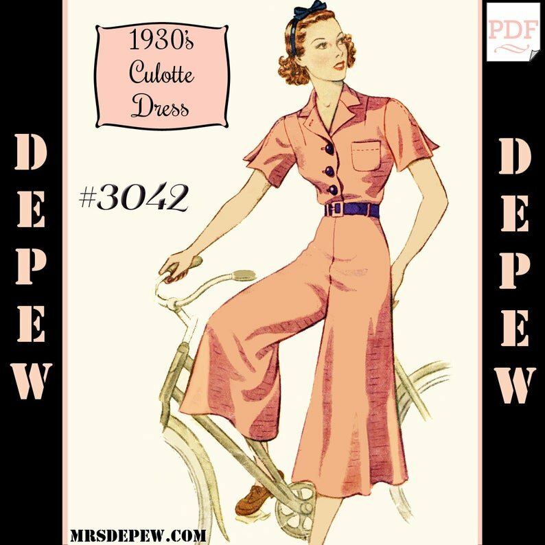 Vintage Sewing Pattern Reproduction 1930s Culotte Dress Depew image 0