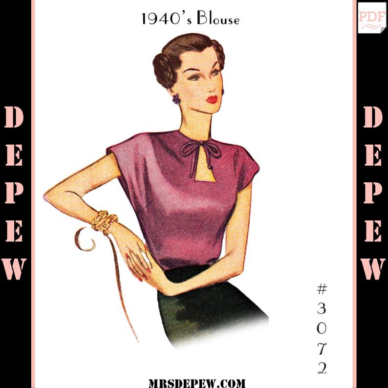 Vintage Sewing Pattern 1940s Ladies' Key Hole Blouse image 0