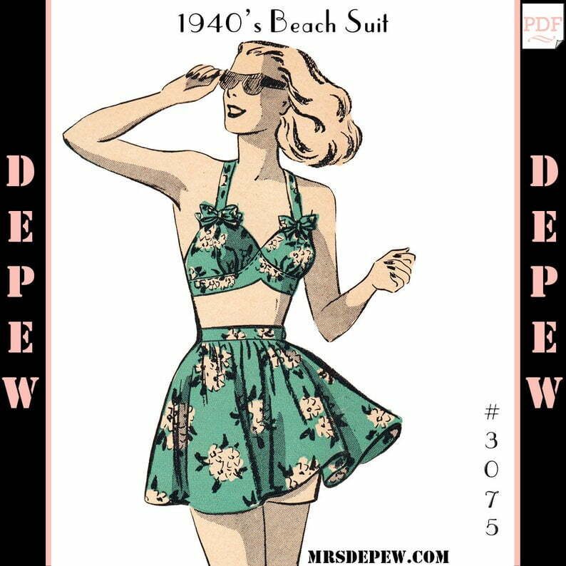 Vintage Sewing Pattern Ladies' 1940s Beach Bra and Skirt image 0
