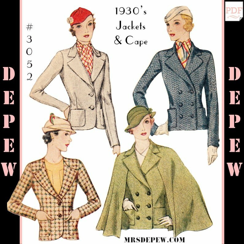 Vintage Sewing Pattern Ladies' 1930s Jacket and Cape 3052 image 0