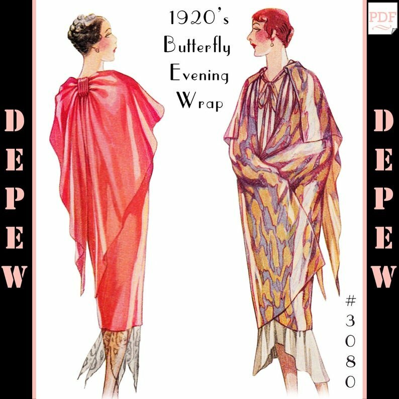 Vintage Sewing Pattern Ladies' 1920s Butterfly Wrap Cape image 0