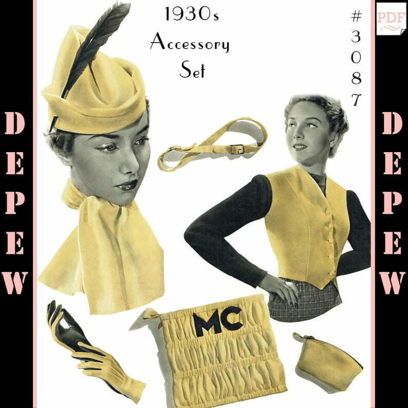 Vintage Sewing Pattern 1930s Ladies' Hat Vest Purse & image 0