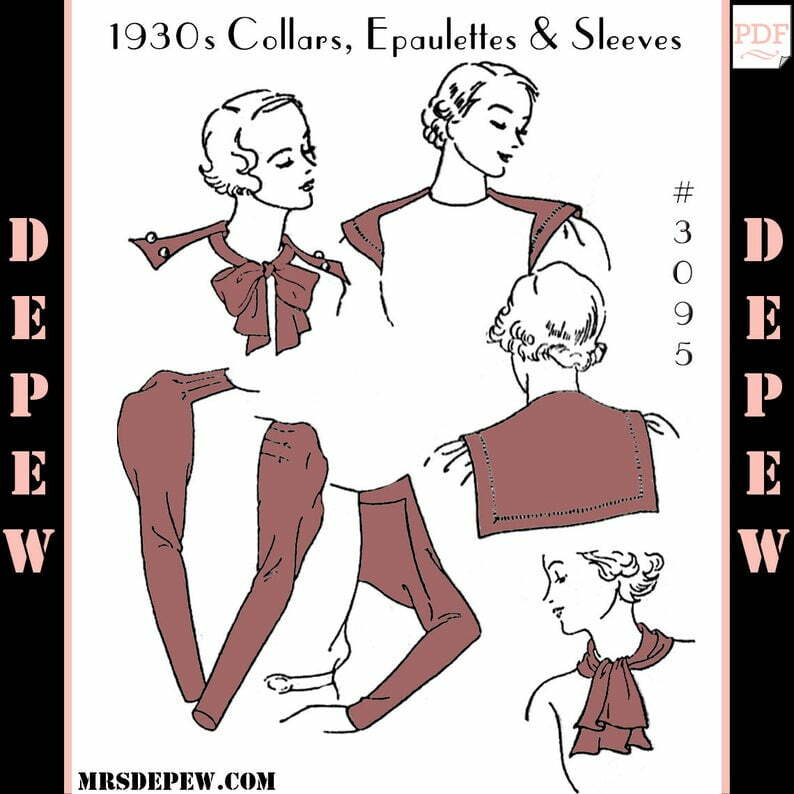 Vintage Sewing Pattern 1930s Collar Epaulette & Sleeve Set image 0