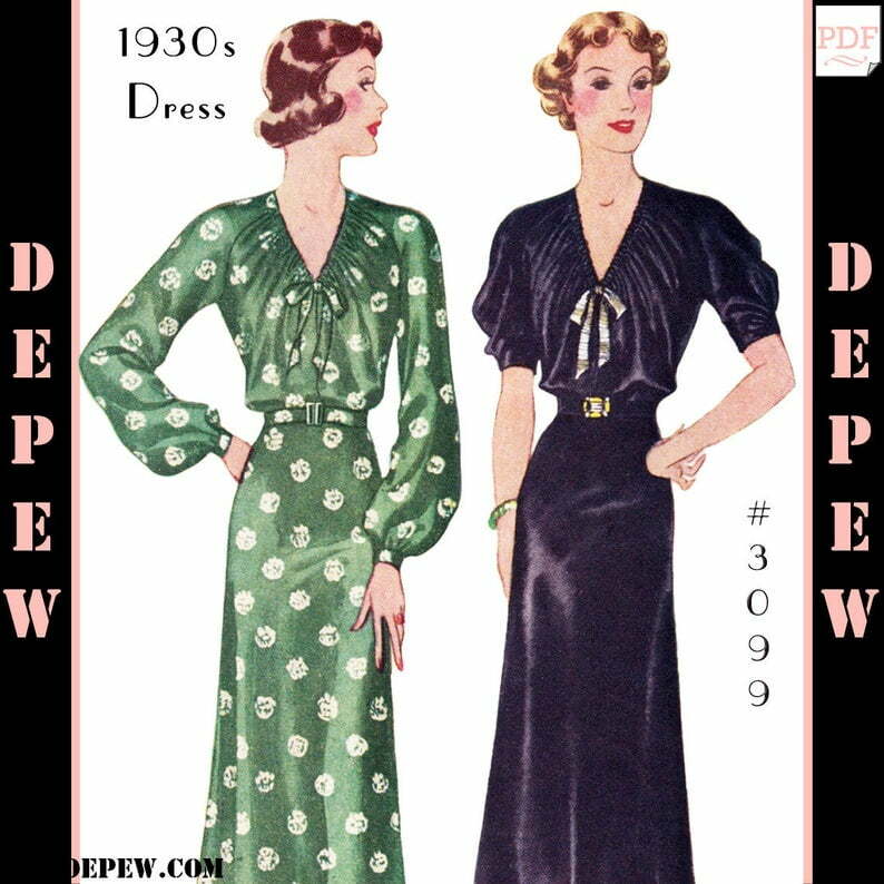 Vintage Sewing Pattern 1930s Raglan Sleeve Dress Size 38 image 0