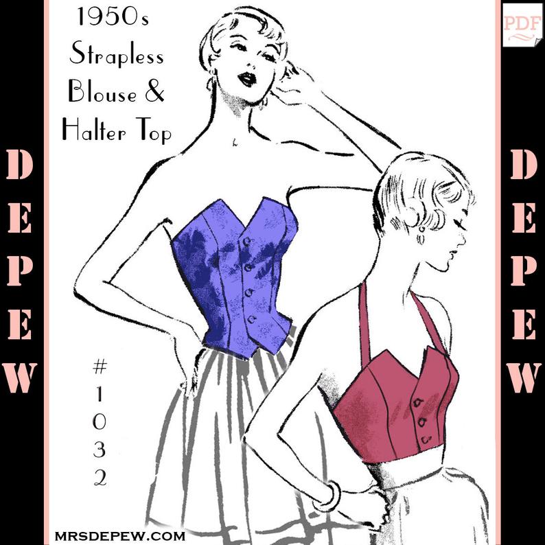 Vintage Sewing Pattern Strapless & Halter Top Blouses 1950s image 0