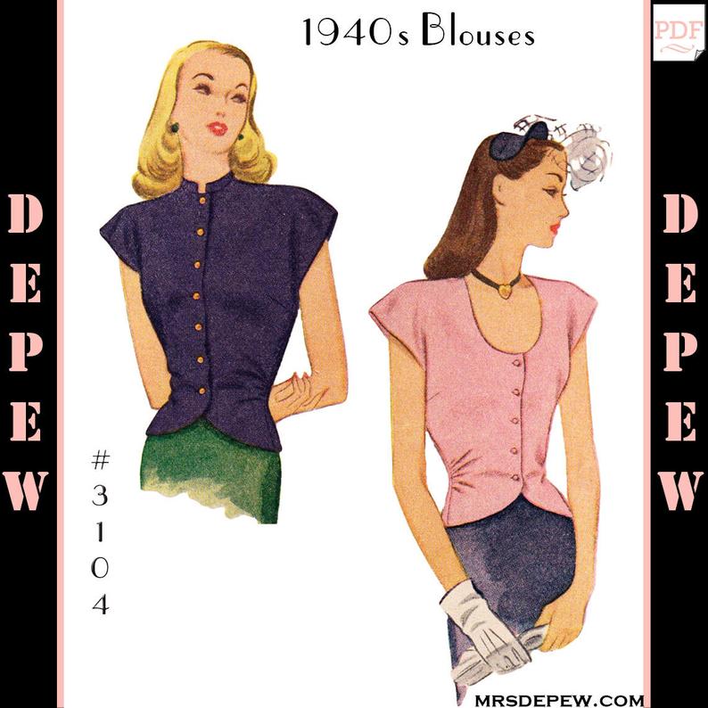 Vintage Sewing Pattern Ladies' 1940s Button-Down Blouse image 0